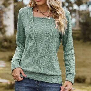 Sage Green Square Neck Long Sleeve Blouse NWOT